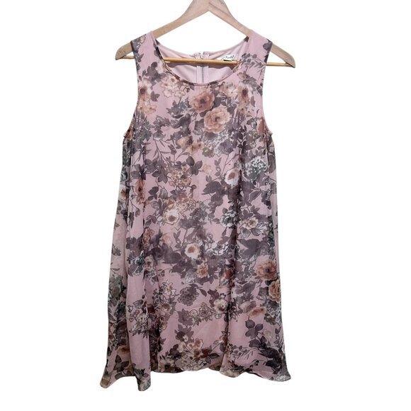 Simply Noelle Pink Cabbage Rose Overlay Lined Flowy Dress Size M - Picture 1 of 4